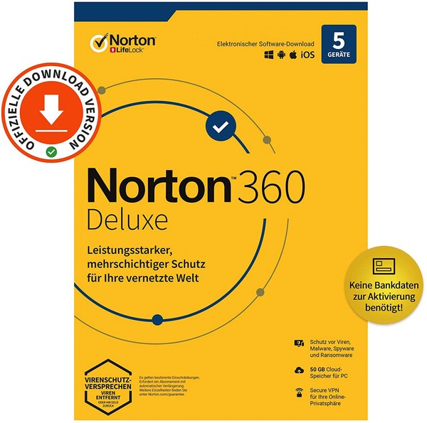 Norton 360 Deluxe| 5 GeräTe| 1 Jahr|Kein Autom. Abo|Key Schnell Per Email|Esd-image
