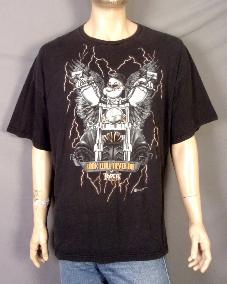 Camiseta vintage años 90 Y2K Popeye Cycle Club Biker Lightning American Thunder 2XL Foto 2 de 4