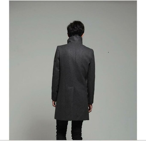 Men's Fashion Woolen Jacket Trench Coat Cloak Outwear Overcoat Slim Fit Korean - Picture 6 of 13