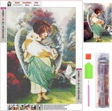 DIY PAINT BY NUMBERS 5D DIAMOND PAINTING ANGEL BOY WHITE DOVE BY NUMBERS 16 X 20