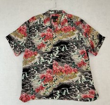 IZOD Club Shirt Men  s Large Hawaiian Floral Short Sleeve Collar Button Up Rayon