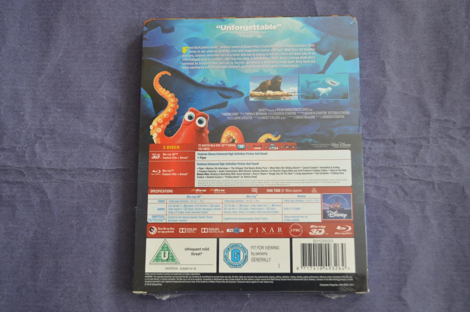 Disney Pixar Finding Dory Steelbook BLU-RAY 3D/2D (3 Discs) NEW & SEALED - Image 2 of 3