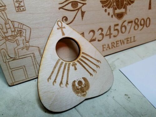 Holz Ouija Brett & Planchette mit alten ägyptischen Symbolen auf Holz graviert - Bild 3 von 7