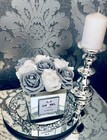 Crystal Designer Mirror Glass Cube Vase Foam Grey And White Roses box