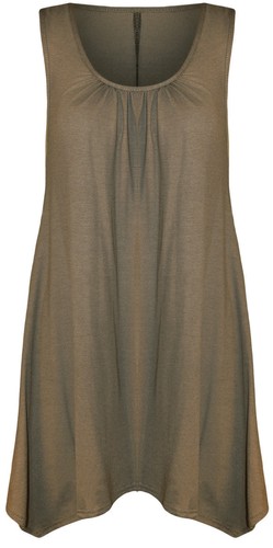 Ladies Sleeveless Shirt Plain Tunic Hanky Hem Flare Cami Swing Dress Vest Top - Picture 8 of 18