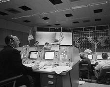CHRIS KRAFT MONITORS RECOVERY OPERATIONS FOR GEMINI 6A  8X10 NASA PHOTO (AA-589)
