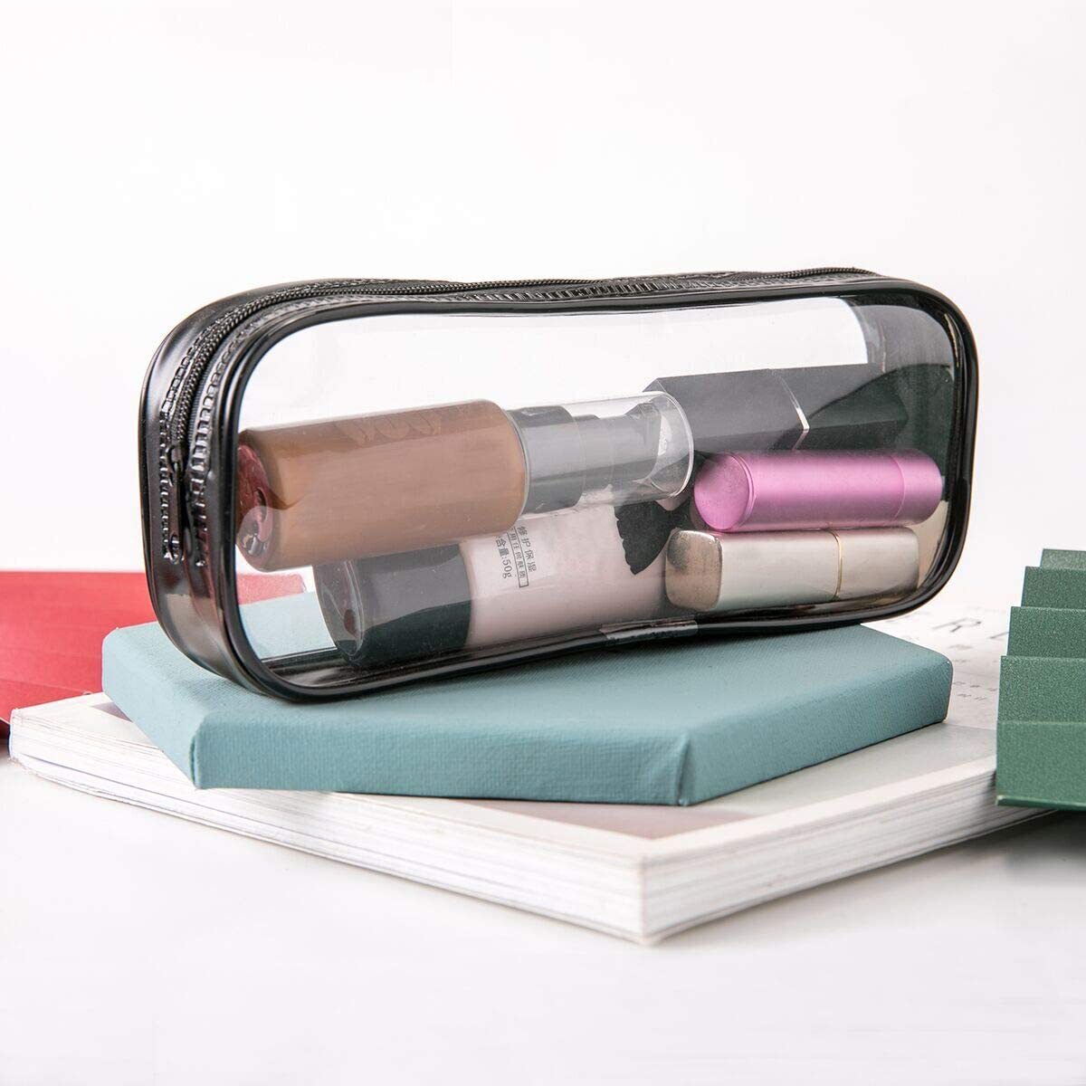 2Pcs Transparent Pen Bag Clear Pencil Case PVC Makeup Pouch Zipper Travel BagsUS