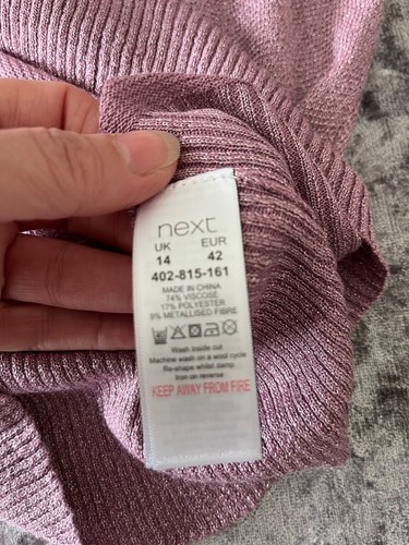 NEXT Sparkly Fine Knit Pink Cold Shoulder Jumper Size 14 - Picture 9 of 12