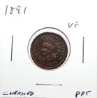 1891 US Indian Head Cent  VF Very Fine Details Full Liberty Free Shipping