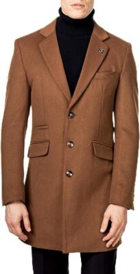Men's Long Overcoat Wool Blend Classic Tailored Fit 3/4 Mid
