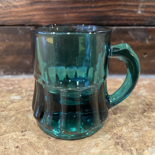 Vintage Federal Glass Teal Blue Mini Beer Mug Toothpick Holder Shot Glass Stein
