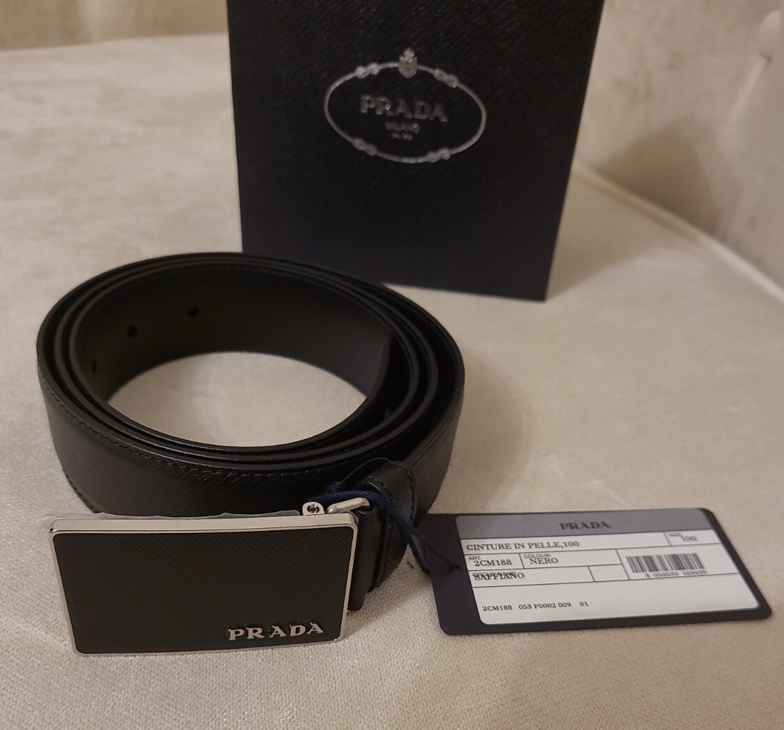 AUTHENTIC PRADA black leather belt men new SIZE 100 | eBay
