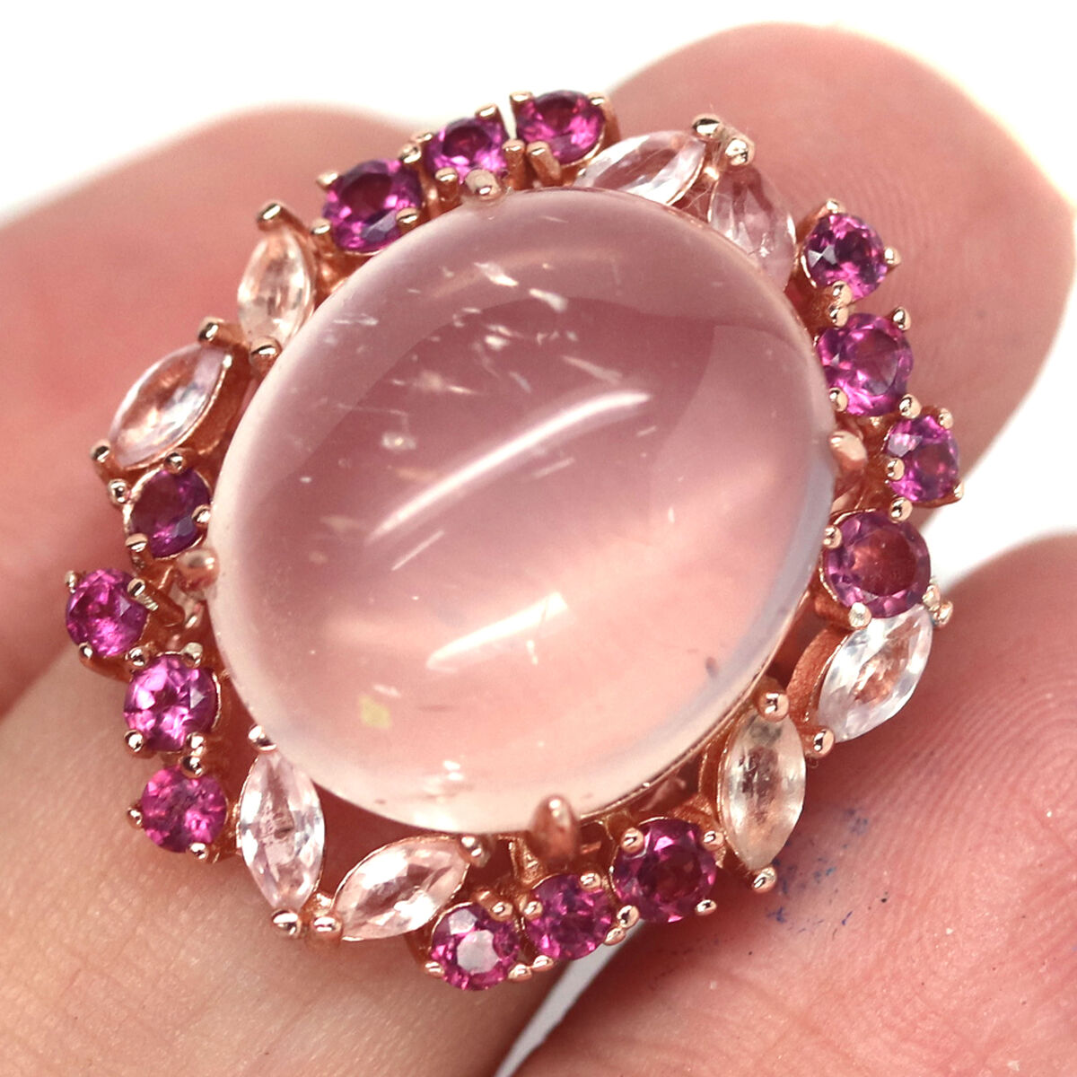 Gmestone 16 X 19 mm. Rose-Quartz Rhodolite Sapphire Ring 925 Gmestone 16 X 19 mm. Rose-Quartz Rhodolite Sapphire Ring 925