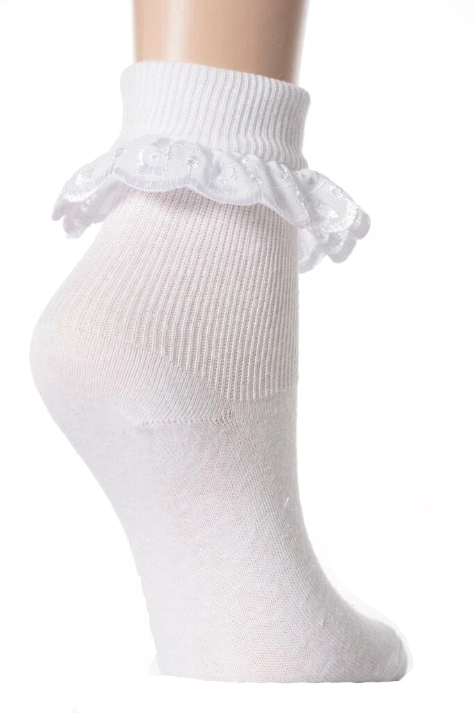 6 Pairs Girls White Lace Frilly Broderie Anglaise Ankle Socks Various sizes