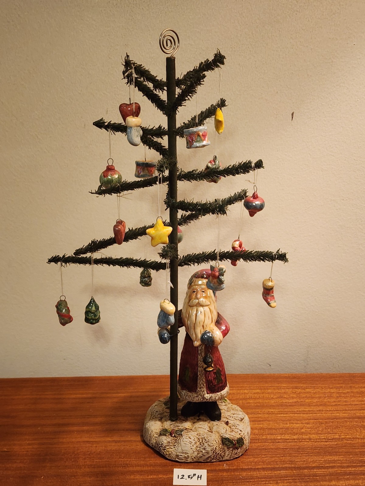 *2* Raz Imports Primative Santa Tree With Mini Ornaments Farmhouse Vtg Folk Art