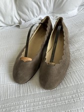 Venise Grey Suede Scallop Edge Ballerina Flats Shoes Size 40 UK 7 Classic Design