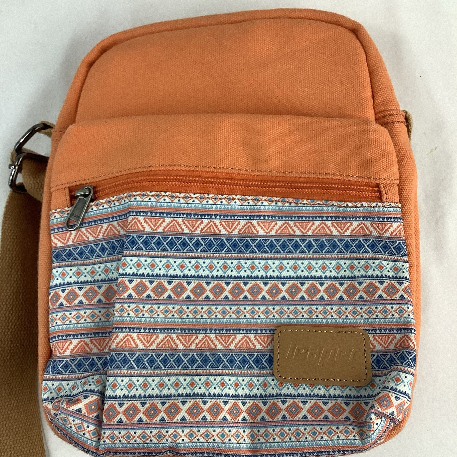 Bag Canvas Orange Art Deco Purse W/zippered Pouches