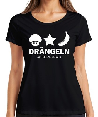 Drängeln auf eigene Gefahr Gamer Pilz Stern Banane Geschenk Damen T-Shirt