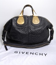 Givenchy Nightingale Black Handbag Leather Ostrich Double Handle Shoulder Bag