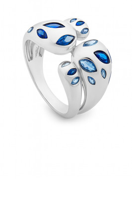 Anillo de Mujer plata 925 con diseño de gotas y circonitas azules   Talla 18 gra