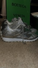 Bottega Veneta Orbit Sneaker Silver Fabric Lace-Up Low Top Logo Accents