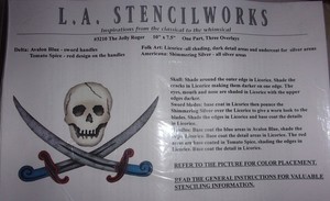 LA Stencil Works #3210 THE JOLLY ROGER Skull & Crossed Swords 3 Overlays 10x7.5