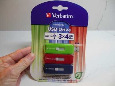 Verbatim 97002 Store N Go USB Flash Drive 12GB 3-Pack - Red Green Blue (NEW)