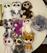 Ty Beanie Boos 10 Lot Of 10, Owl, Dog, Sloth, Cat, Elephant, Monkey, Reindeer