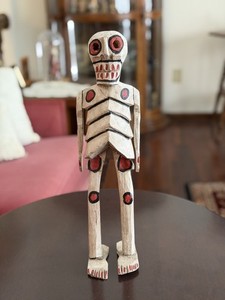 Guatemalan Folk Art Large 15" Handcarved Wooden Skeleton Dia De Los Muertos