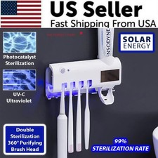 UV Toothbrush Holder Sterilizer with Auto Toothpaste Dispenser Bathroom