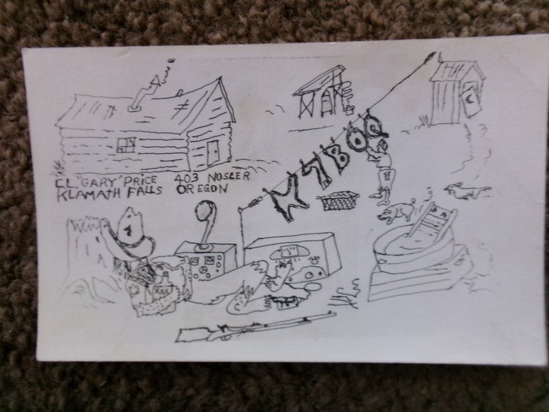 QSL CARD-HILL BILLY HEAVEN-SKETCHES-KLAMATH OREGON K7BOO 1960