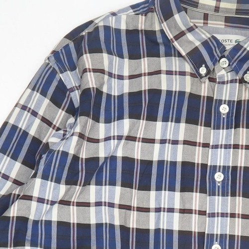 Camisa a cuadros azul XL Lacoste para hombre ajuste regular - Imagen 8 de 12