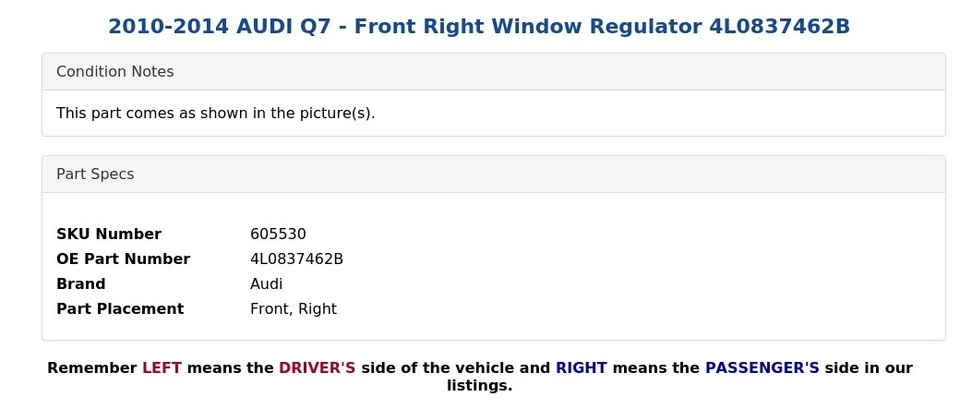 AUDI Q7 2010-2014 - Regulador ventana delantera derecha 4L0837462B Foto 4 de 4