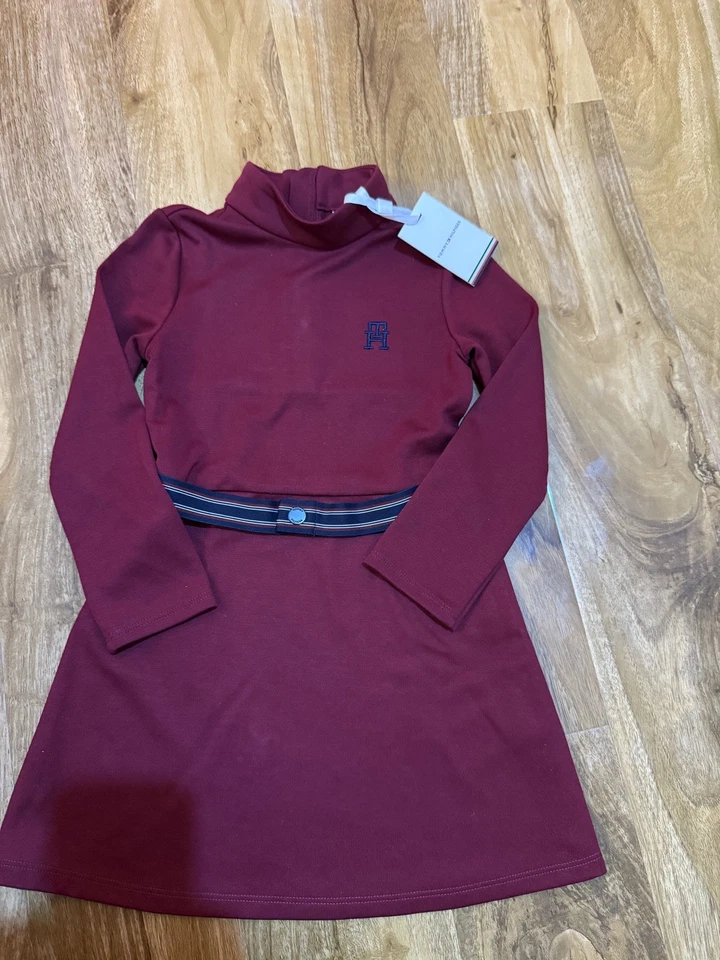 Tommy Hilfiger Girl’s Burgundy Red Dress With Belt For 4  Years BNWT - Image 2 of 4