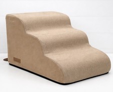 3-Step Pet Stairs for Dogs Non-Slip Foam Steps for Couch Bed - Khaki