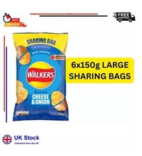 6x150 LARGE Sharing Bags Walkers Cheese & Onion Sharing Crisps LONG EXPIRY DATES