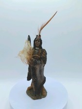 Native American Indian Figurine with Spear 13cm Tall Resin Ornament Home Decor