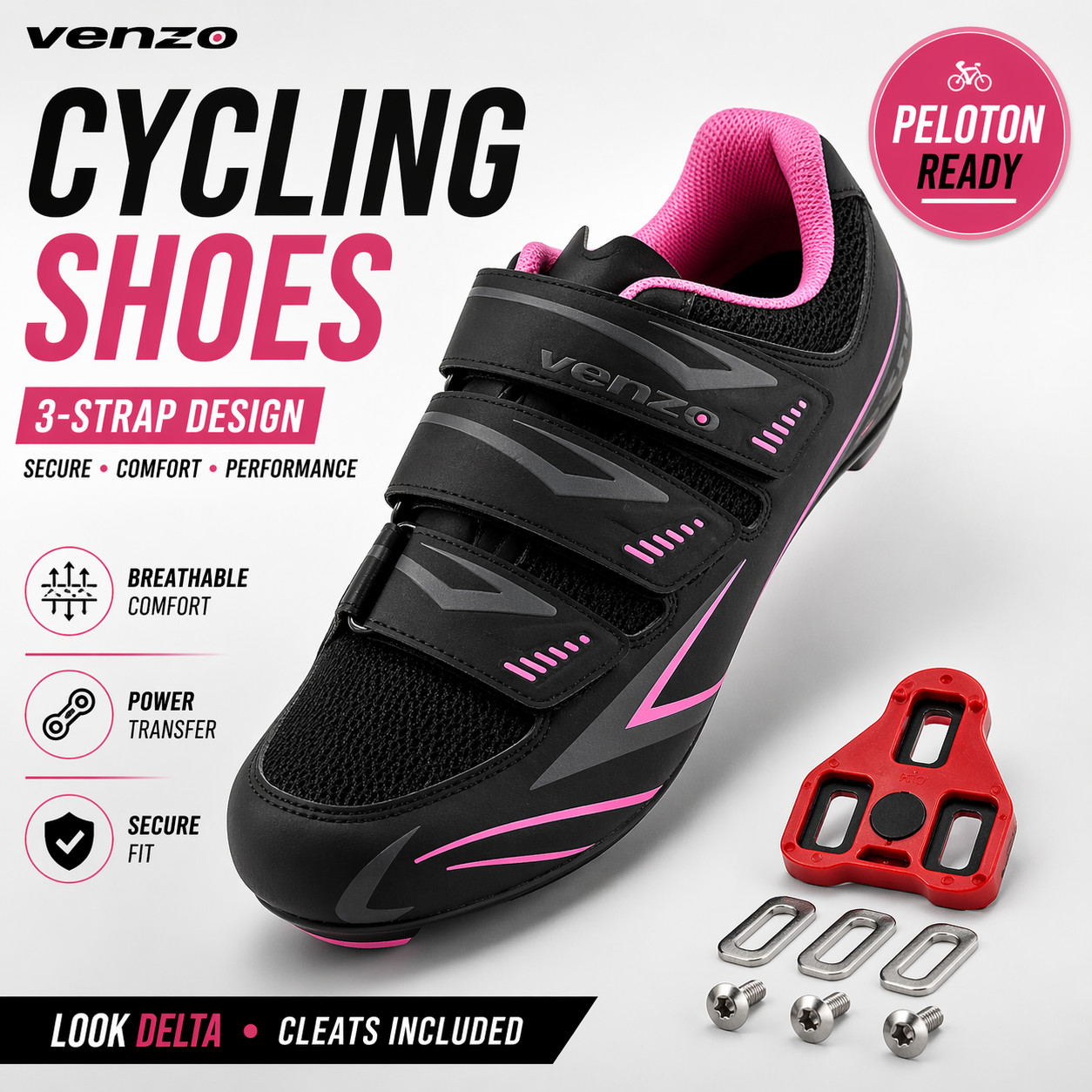Venzo Cycling Shoes Peloton Look Delta 3-Bolt Road Bike 3-St