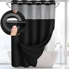 No Hook Shower Curtain with Snap in Liner Set Less Time Black Waffle Shower Curt