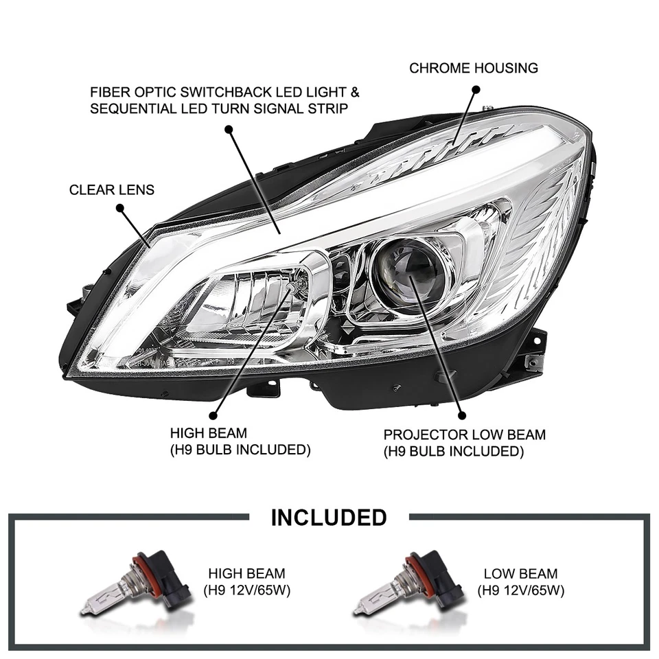 Fits 2012-2014 Mercedes-Benz W204 C250 C300 Projector Headlights LED Switchback Foto 3 de 4