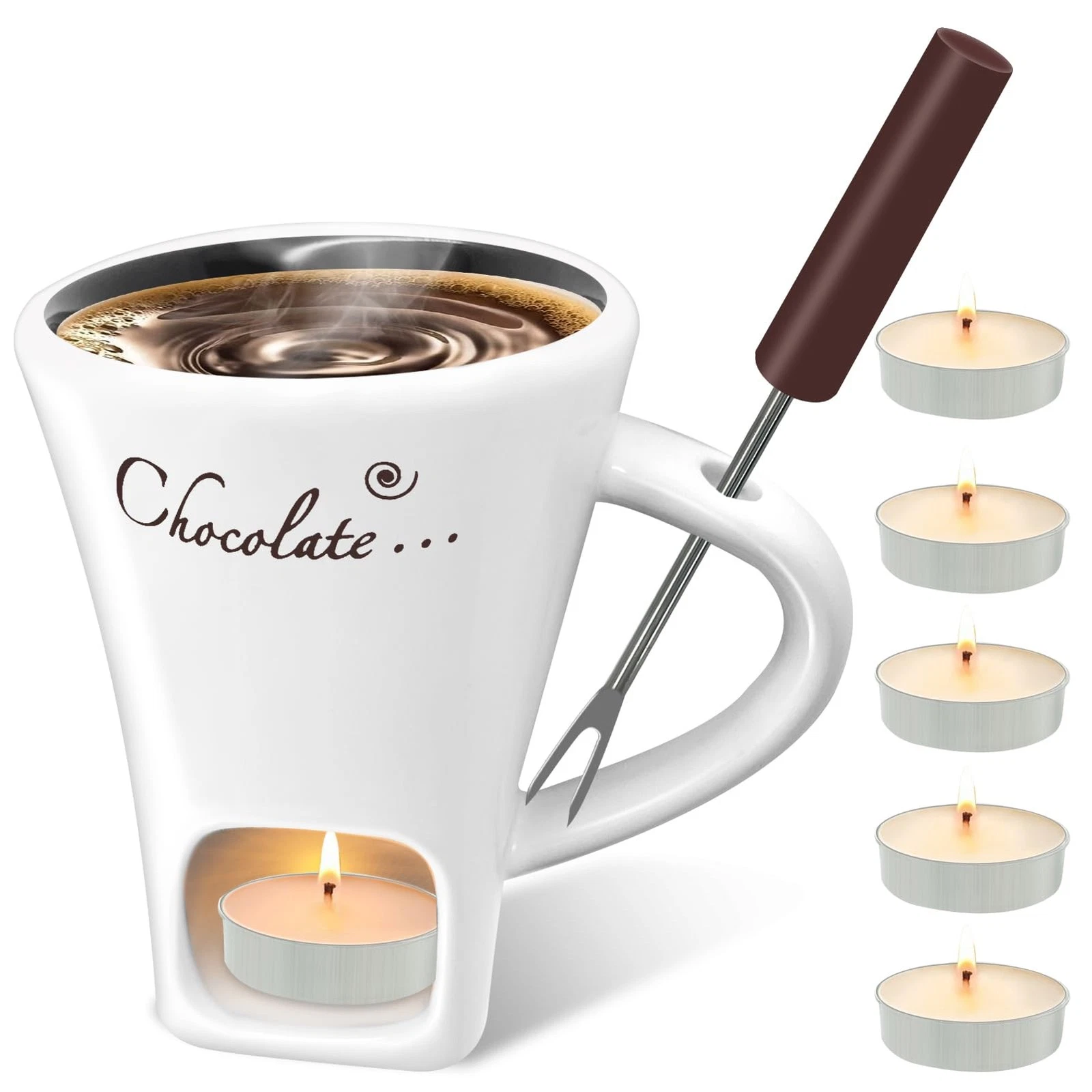 Chocolate Fondue Mug, 200ml Chocolate Fondue Mug Set, Ceramic Chocolate F...