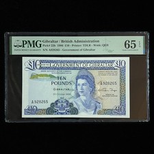 1986 Gibraltar / British Administration 10 Pounds Pick#22b PMG 65 EPQ Gem UNC