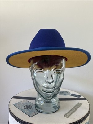 Two Tones Bruno Capello Hat. Fedora. Royal Blue/yellow. MEDIUM