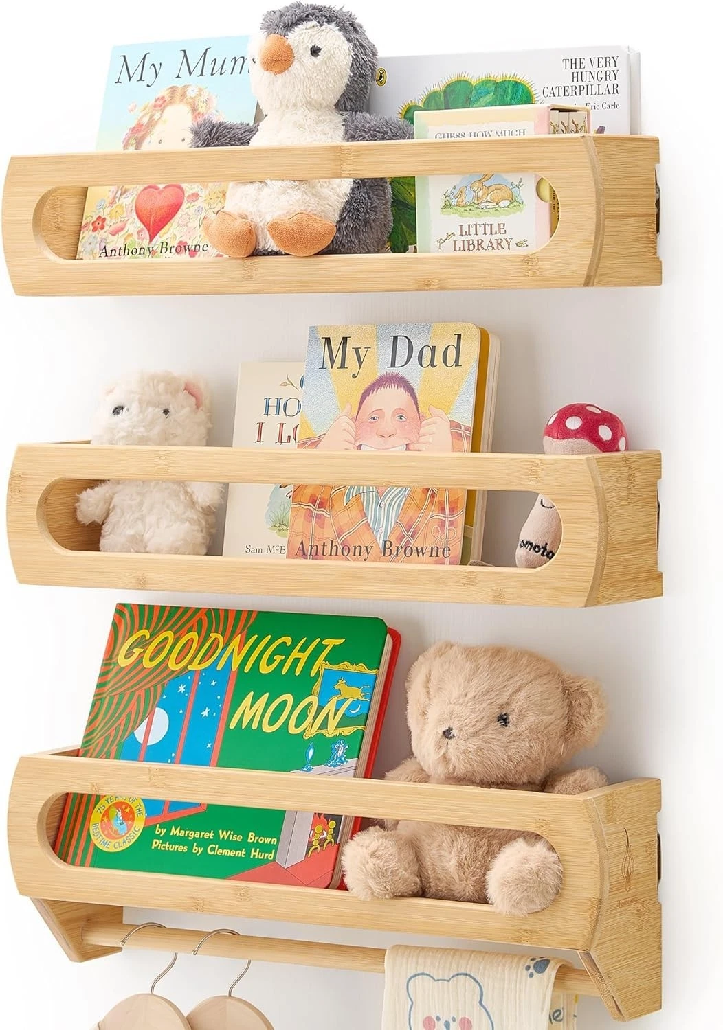 Nursery Book Floating Shelves, Premium Bamboo Wood, Fully Assembled