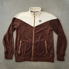 Fila Mens Track Jacket Medium Brown Cream Gus Chevron Velour Retro Causals Mods