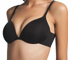 Women  s Black Solid Plunge Bra 42D Hook  Eye Closure Adjustable Straps