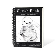 7.5 x 5.1 Inch Sketch Book, 50 Sheets,100gsm, Spiral Bound Black Hardcover