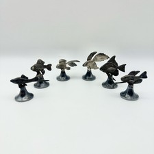 Gucci Italy Silver Plate Black Metal Fish Place Card Holders Vintage 1960s Set 6