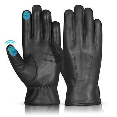 Leather Gloves for Men Warm Fleece Lined|Black leather X-Large