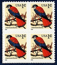 USA 4 AMERICAN KESTREL STAMPS: Sparrow Hawk, Smallest Falcon, Falcons, Falconry